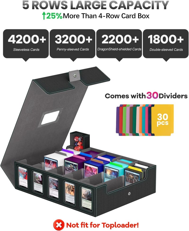 Gomyrod Trading Card Storage Box , 5-Row Card Case with Commander Display & Portable Handle, 4200+ MTG Deck Box Compatible for MTG/TCG/Magic Cards, 30 Colorful Divider, 8 Card Supporters (Black & Grey) - Image 2